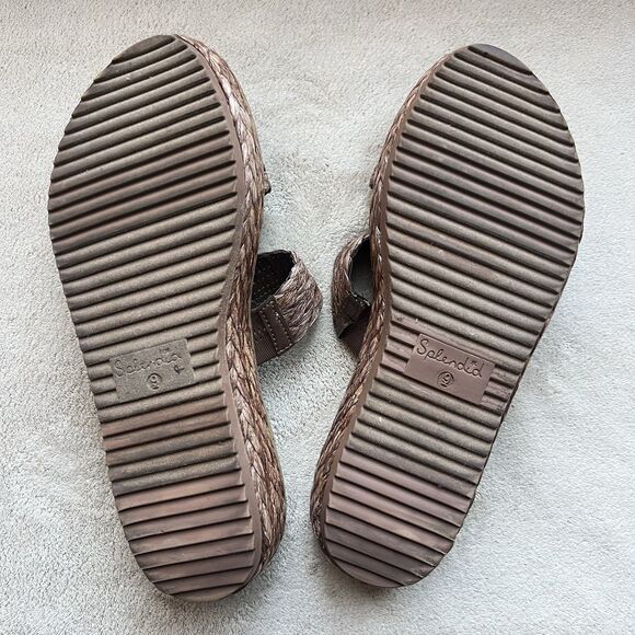 Splendid Goldi Braided Espresso Brown Raffia Sandals Women 9 Platform Wide Strap - Picture 14 of 16